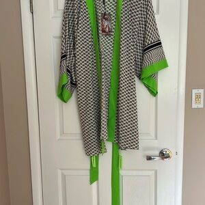 Mystique Boutique Black and White Kimono with Neon Green